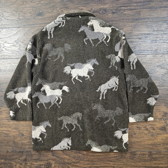 Vintage Y2K Woolrich Brown Sherpa Horse Pattern Jacket w/ Suede Collar Sz Large - Picture 4 of 10